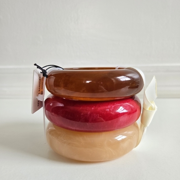 New Piper K Set Of 3 Chunky Marbleized Brown,Rasberry,Ivory Bangle Bracelets NWT - Picture 3 of 7